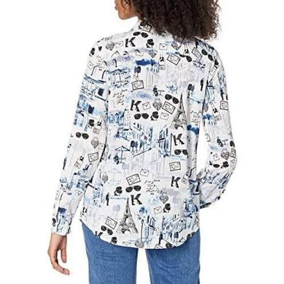 Karl Lagerfeld Paris Women's Long Sleeve Whimsical Blouse L - Picture 2 of 8